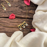 Vriksham Traditional 3 Round & Leaf Pendant Invisible Chain-White Blue-G20608